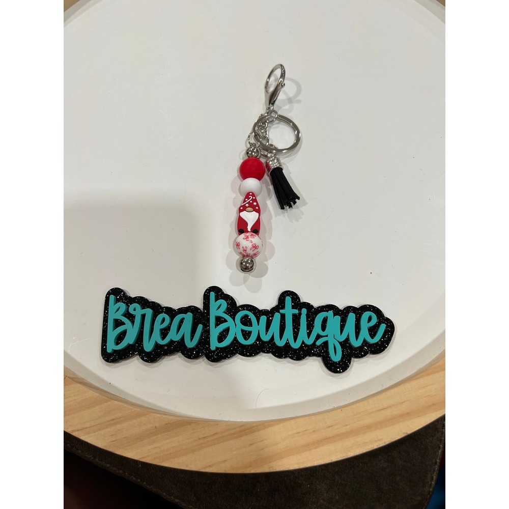 Gnome Red Bow Silicone Bead Lobster Clasp Keychain Purse Charm